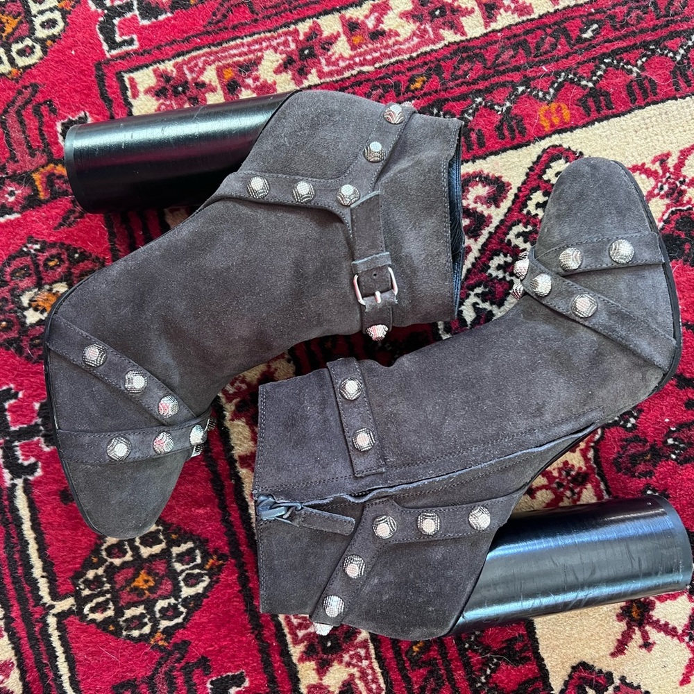 Balenciaga Grey Studded Heeled Boots - Picture 1 of 7